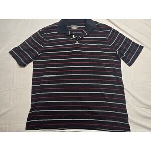 Merona Mens Striped Polo Shirt Black Red White Short Sleeve Chest Pocket Size M